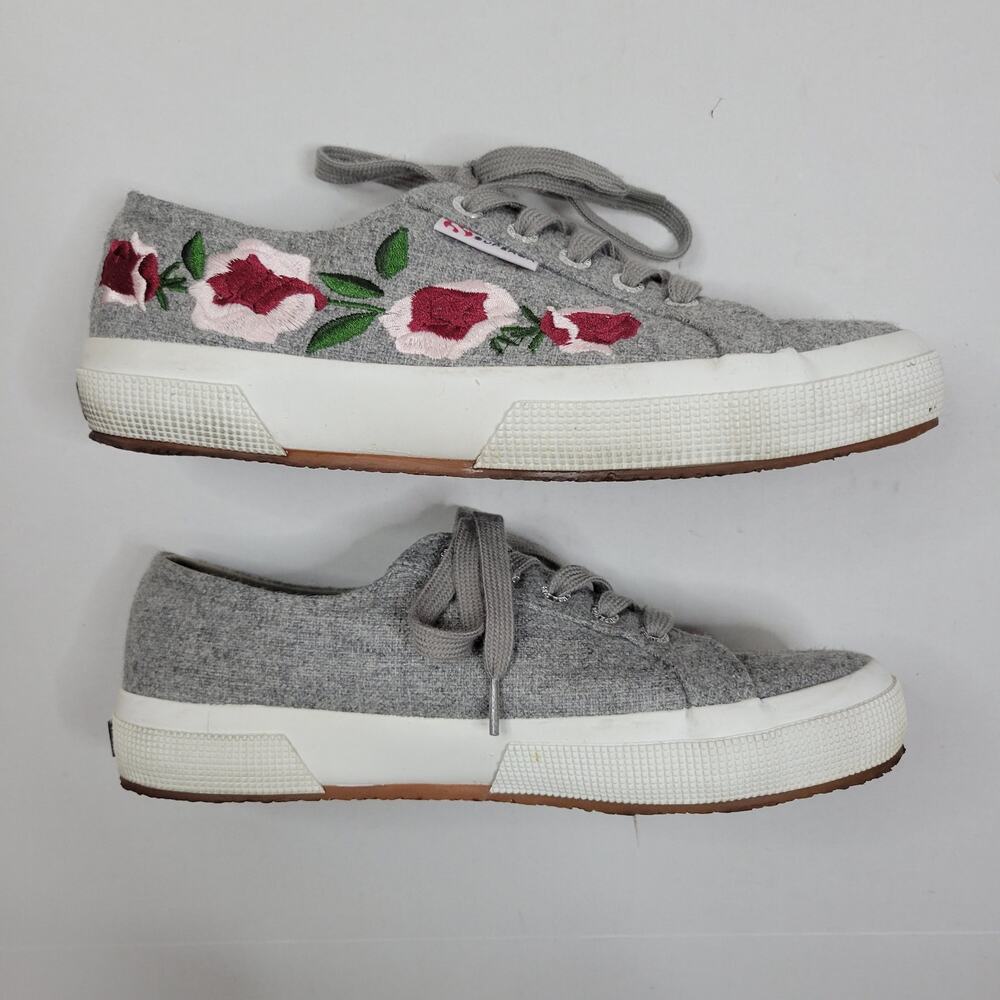 Superga Women's Gray Wool Fashion Sneakers Floral Embroidered Size 7.5 (EU 38) - Picture 5 of 9
